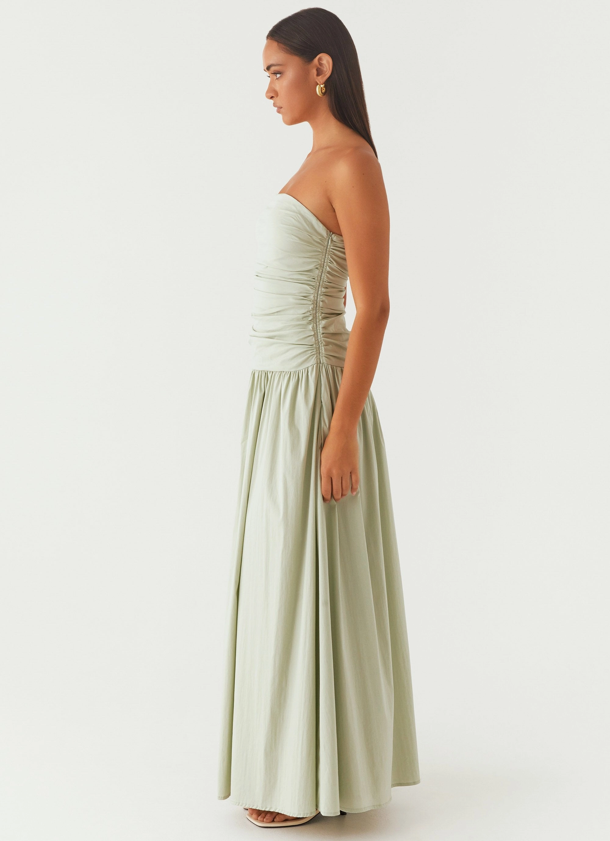 Slim Shape Flower Soft Carmel Maxi Dress - Sage