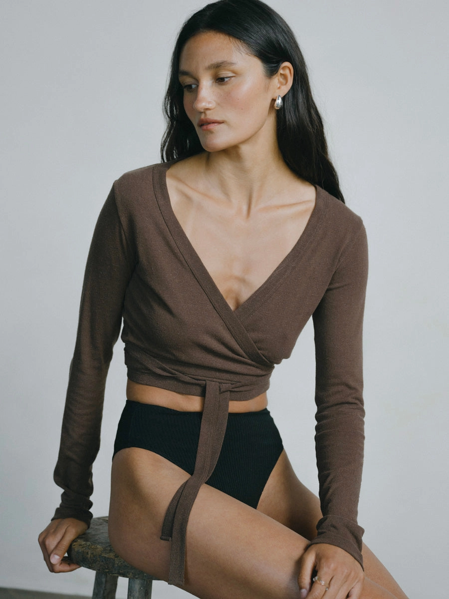 Dance Wrap Top, Regen Silk Noil Jersey, Manzanita Modern Style Trend All Day Wear