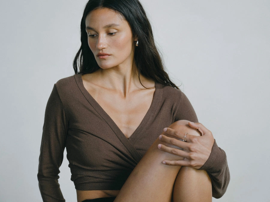 Casual Fashion Dance Wrap Top, Regen Silk Noil Jersey, Manzanita