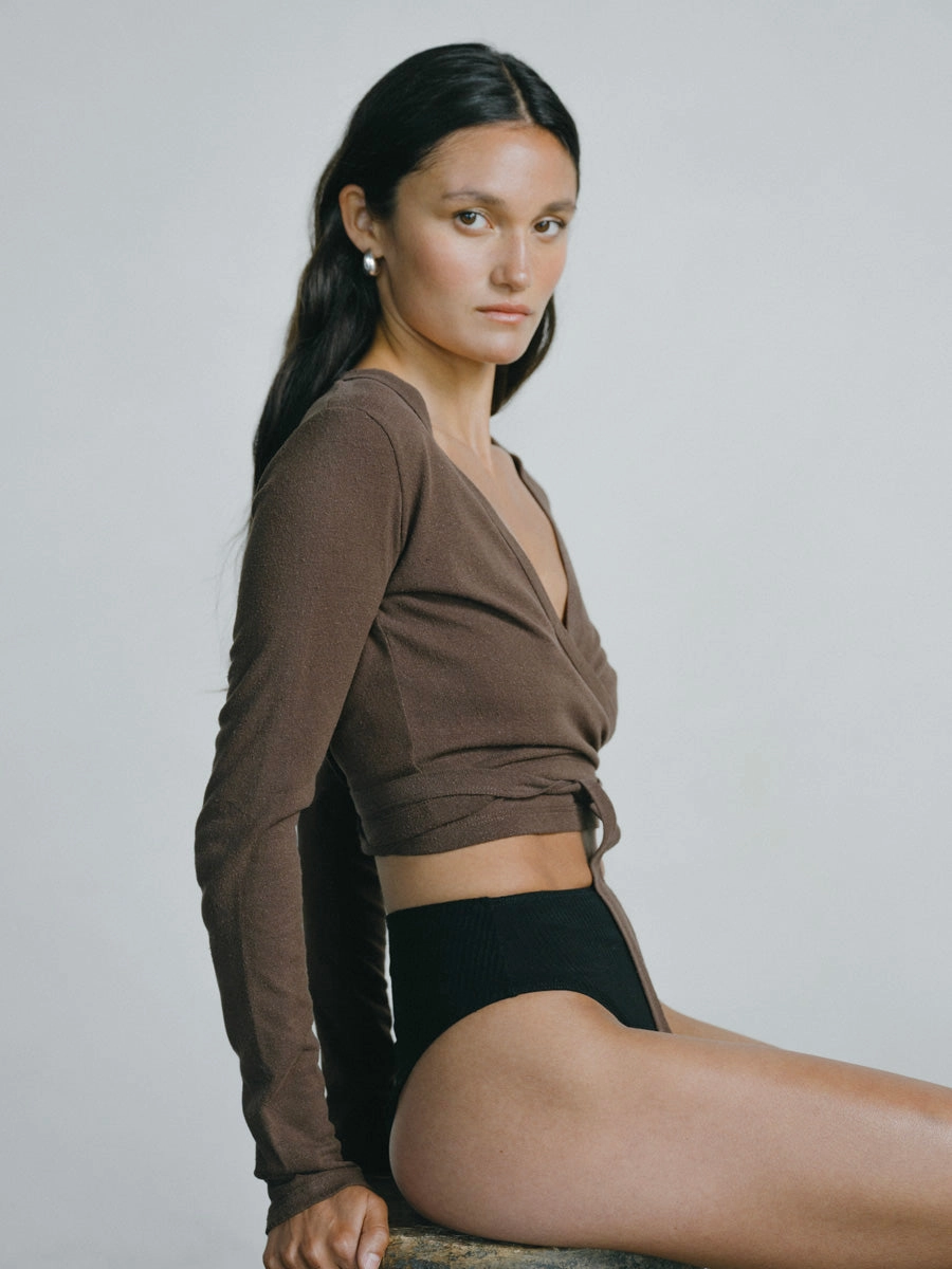 Dance Wrap Top, Regen Silk Noil Jersey, Manzanita print design Comfort Style