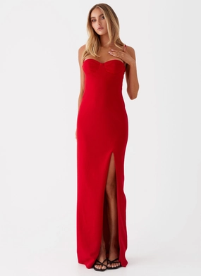 Stefanie Maxi Dress - Red Satin Finish Emerging-Brand