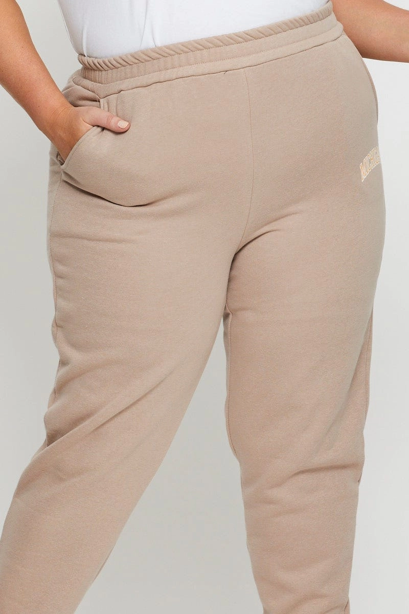 Built-in shorts Beige Track Pants High Rise Elastic Waist