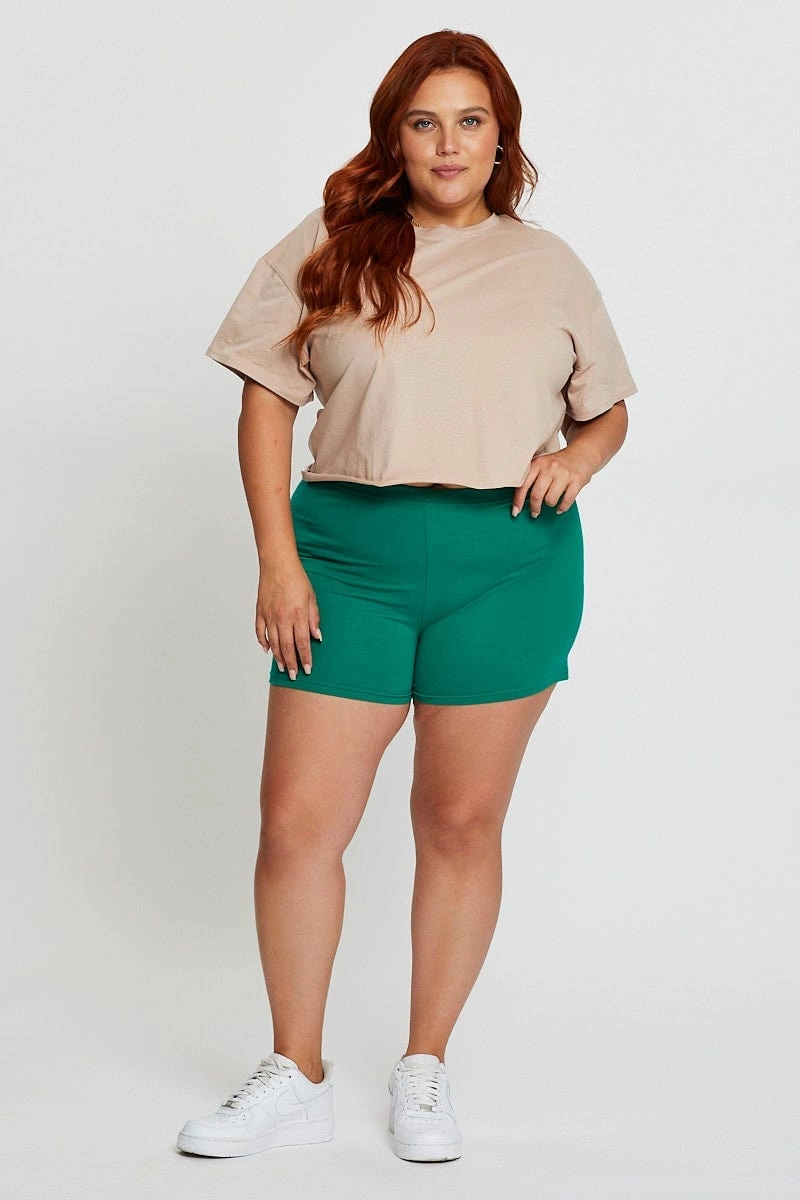 Green Bike Shorts Cotton Easy Movement Basic Look