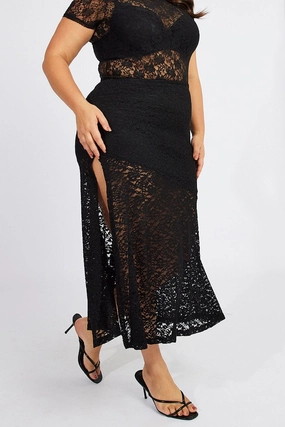 Black Lace Maxi Skirt Influencer Style Retro Style