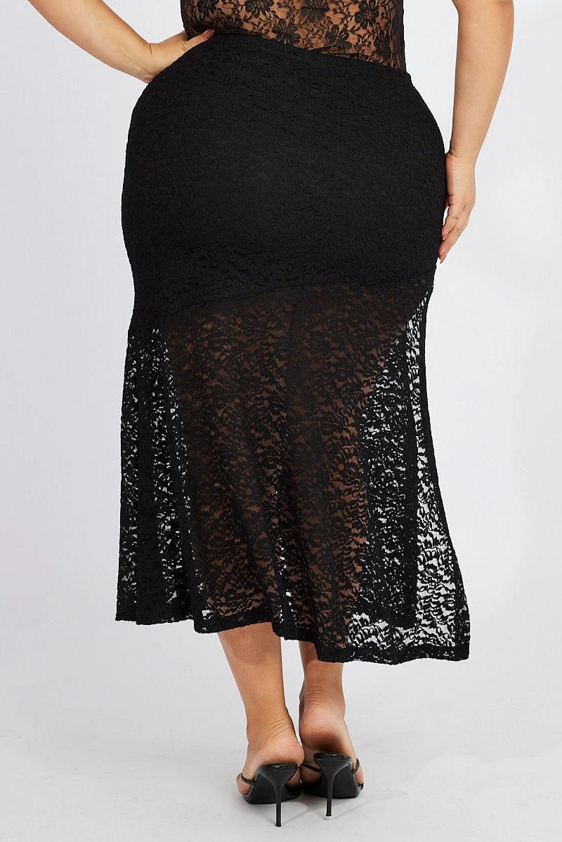 Black Lace Maxi Skirt Simple Comfort Chill Mood