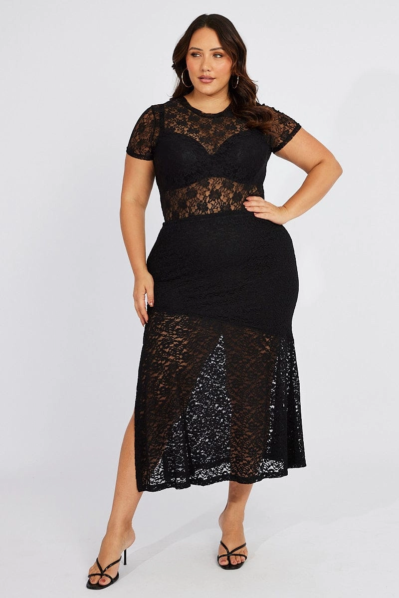 Black Lace Maxi Skirt Chill Tones Sustainable Fabric