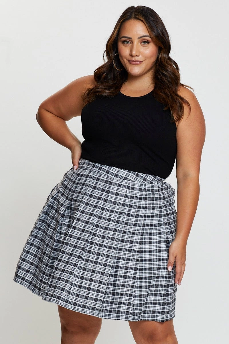Adjustable drawstring hypoallergenic material Check Mini Tennis Skirt Pleated