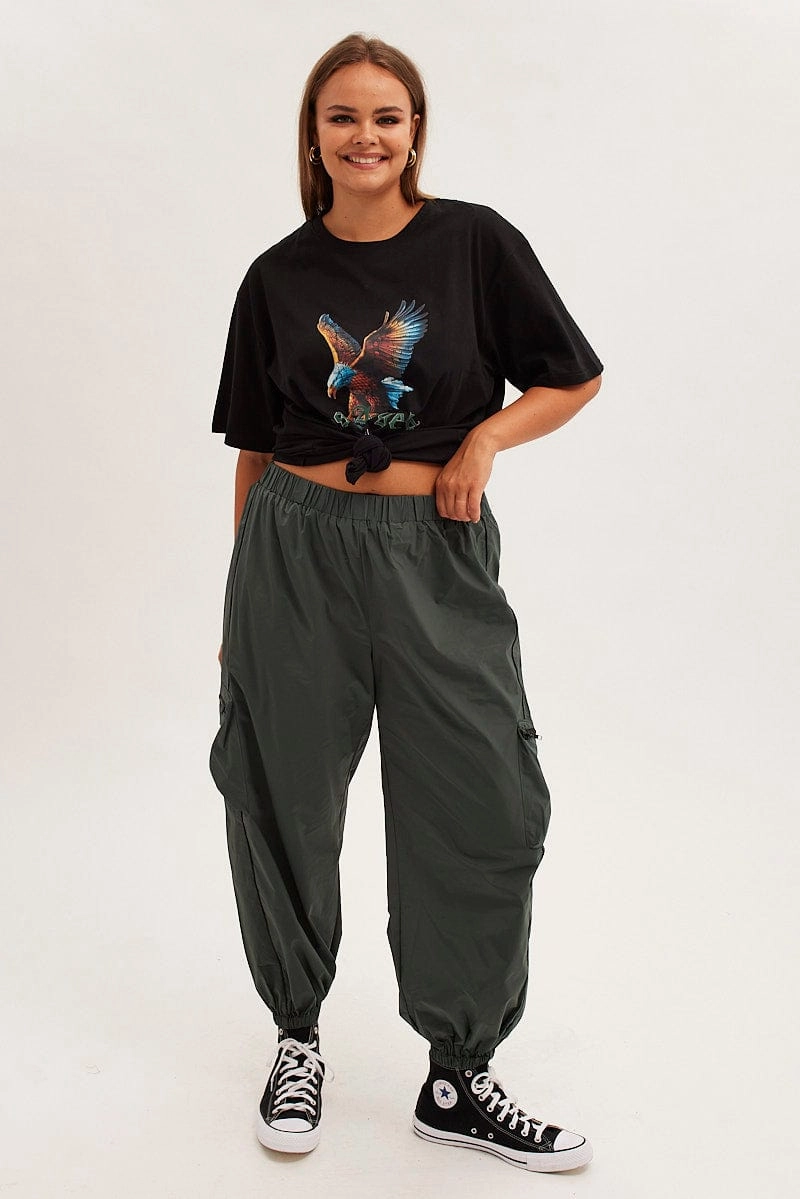 Black Graphic T-shirt Eagle Print Oversized Cotton Holiday Trend
