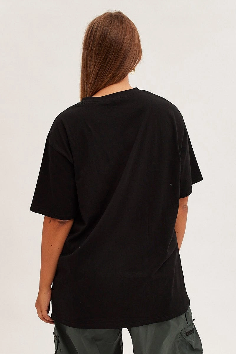 Black Graphic T-shirt Eagle Print Oversized Cotton Quick Comfort Seasonal Casual