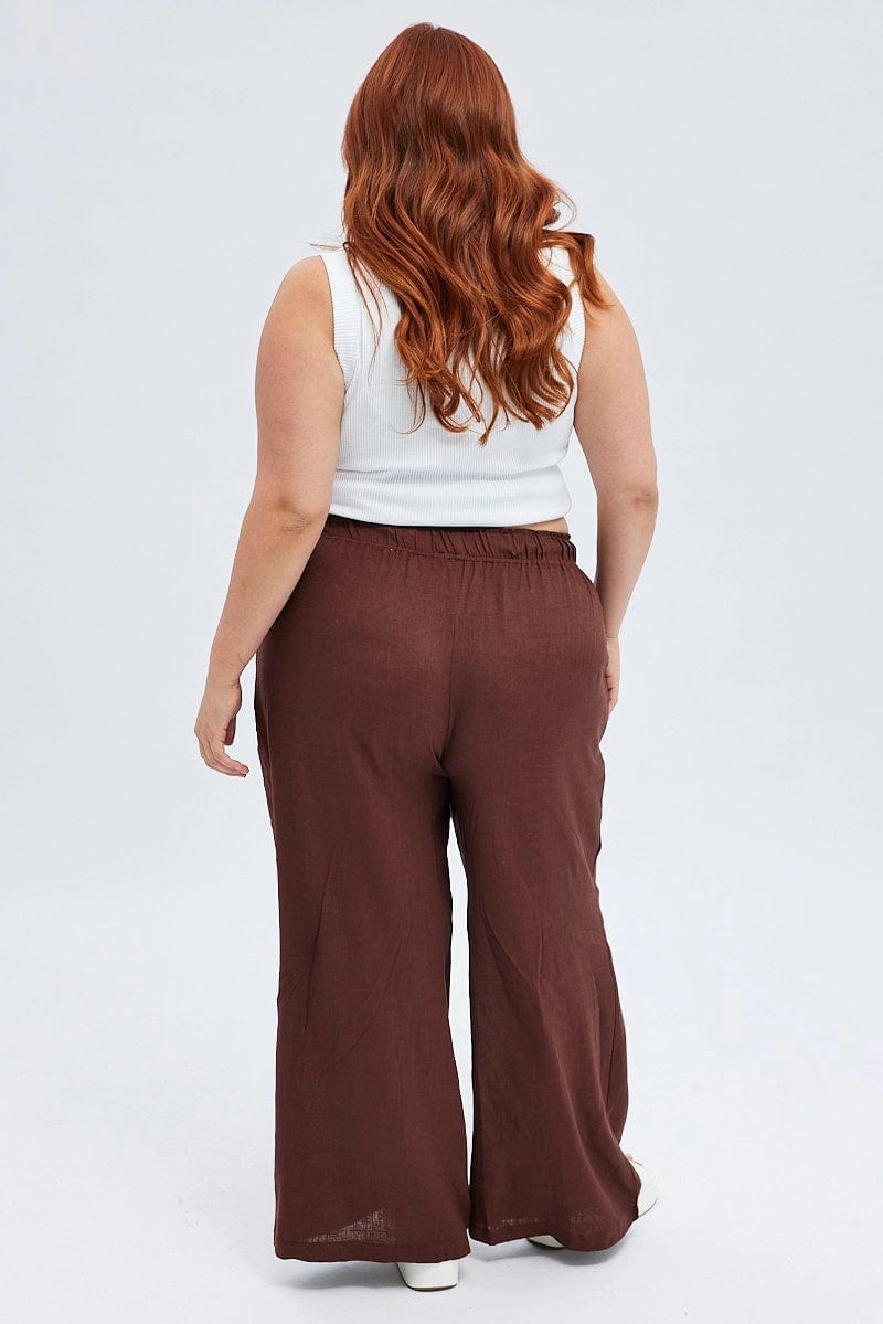 StaticDissipativeFabric Brown Wide Leg Pants Elastic Waist