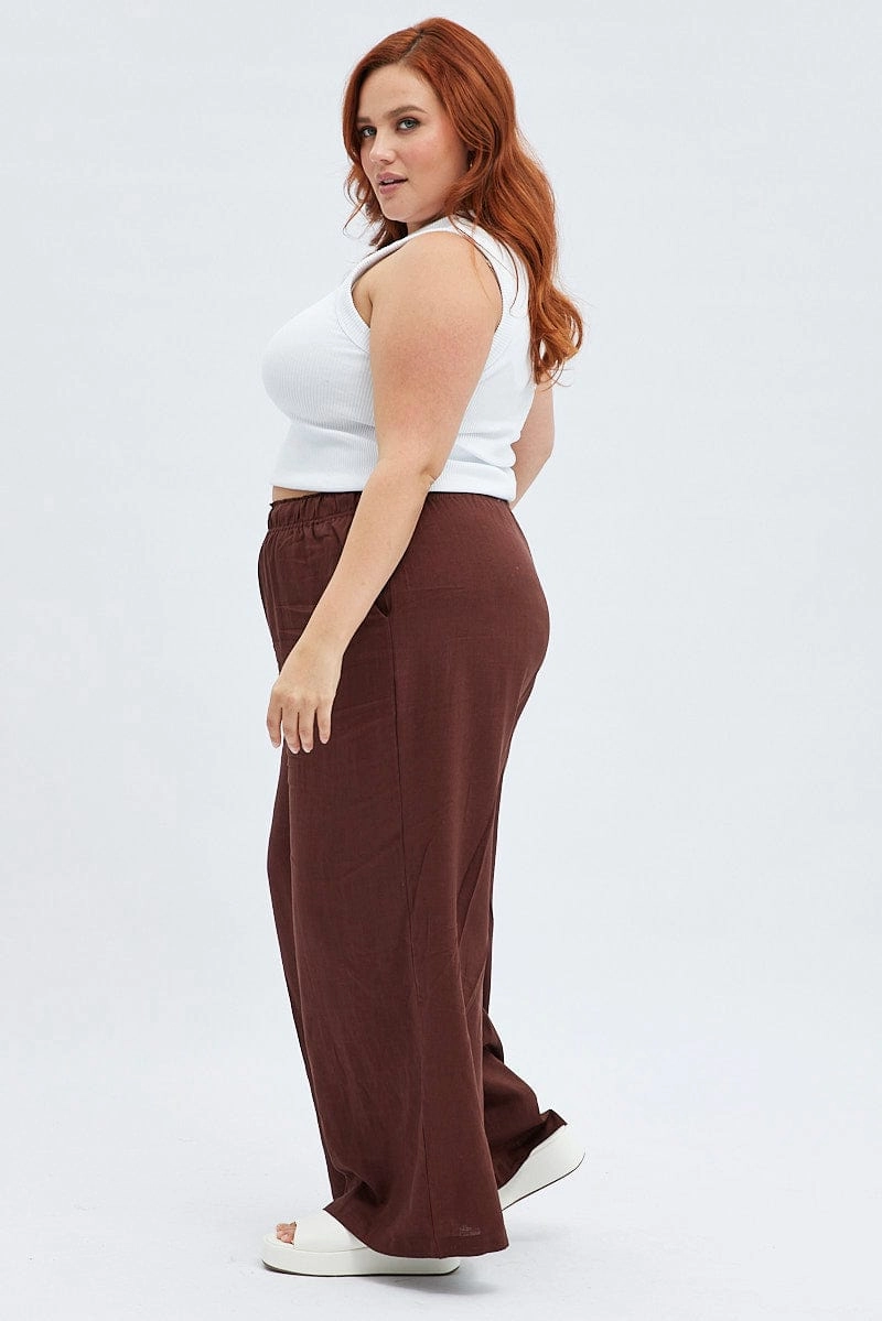 AntiStaticFinish Brown Wide Leg Pants Elastic Waist