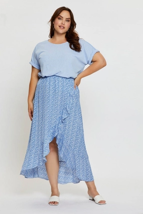 Ditsy Print Wrap Skirt Midi High Waist Reinforced Hems