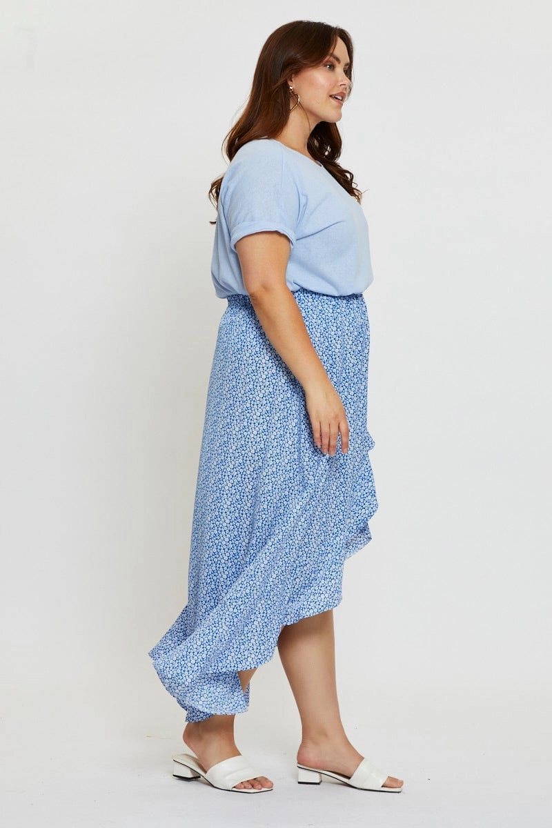Ditsy Print Wrap Skirt Midi High Waist Light Edge Silicone Grip Trim