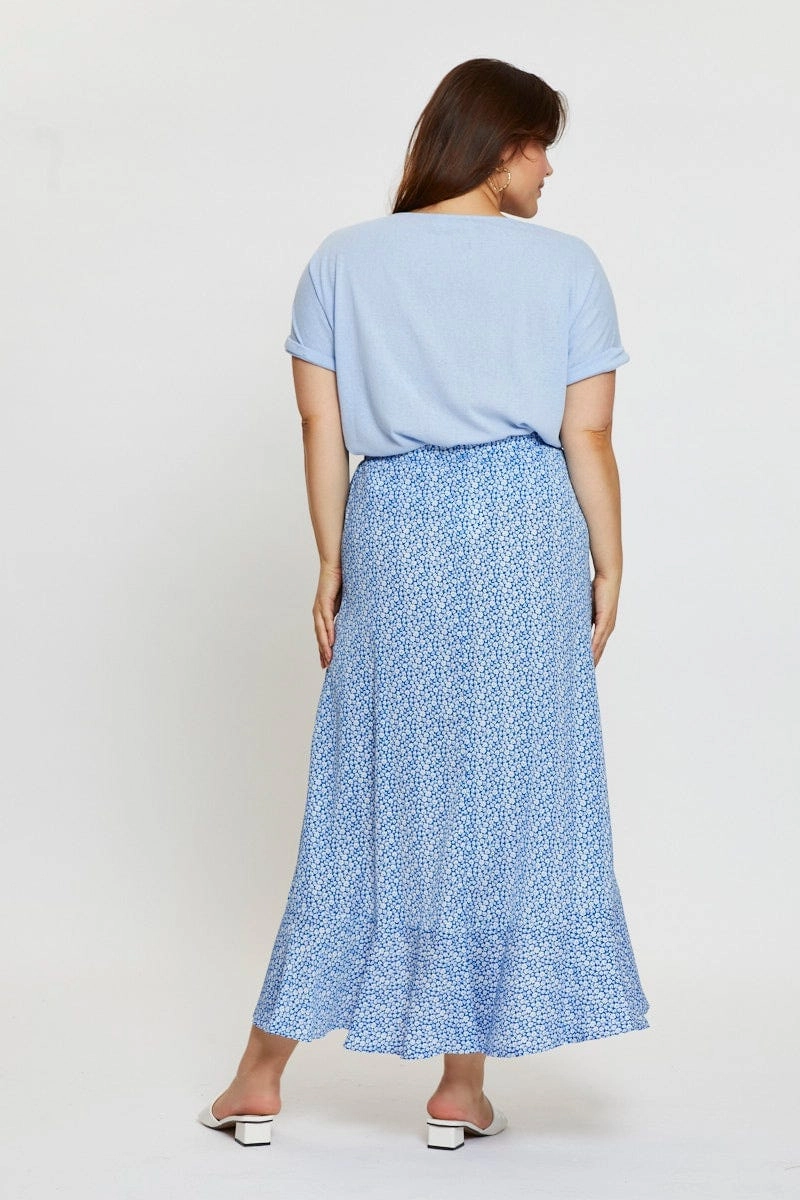 Classic Comfort Ditsy Print Wrap Skirt Midi High Waist