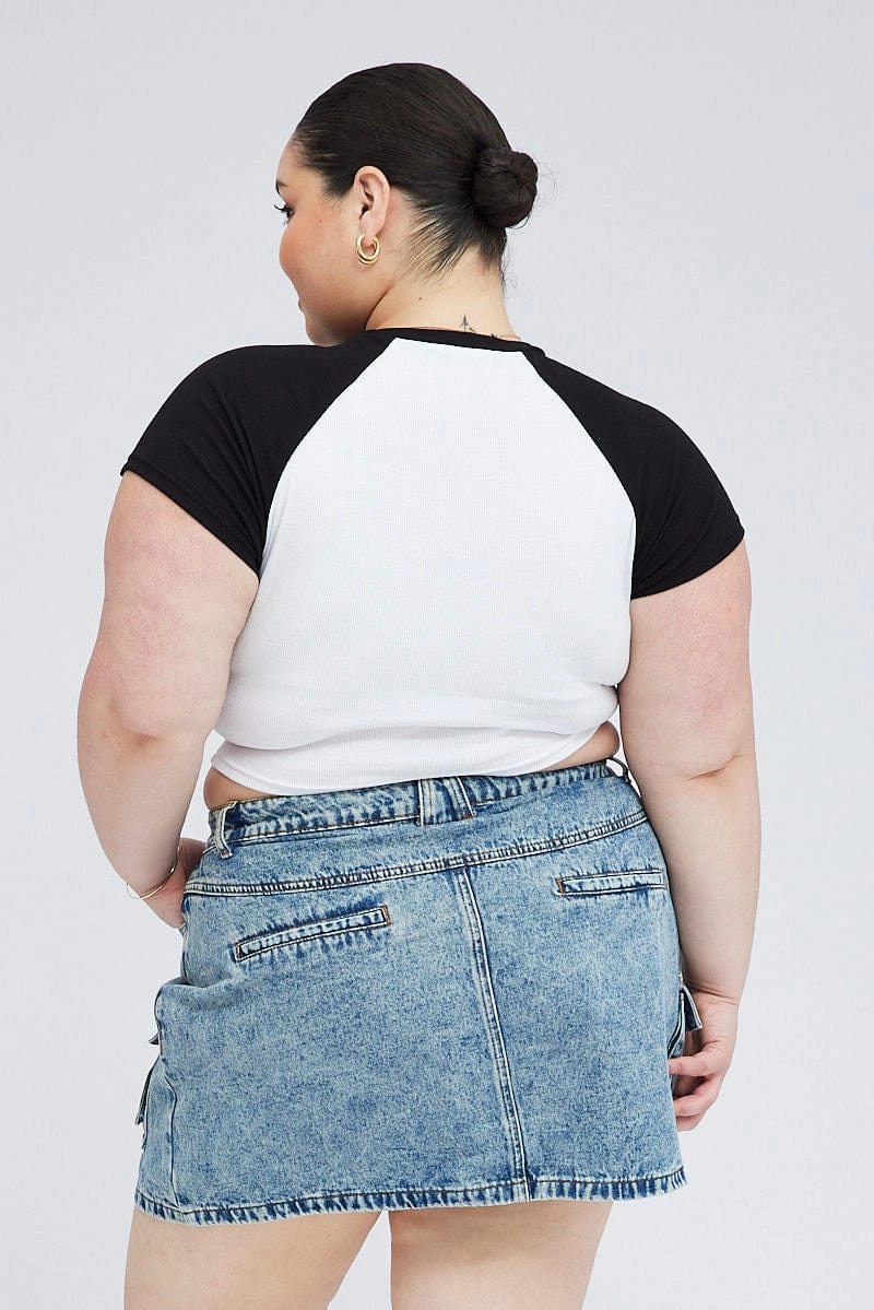 Key Feature Double Layer Construction Denim Mini Skirt Denim Cargo Pocket