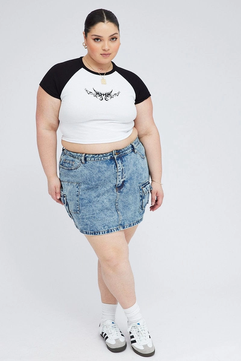 Elegant Texture Denim Mini Skirt Denim Cargo Pocket