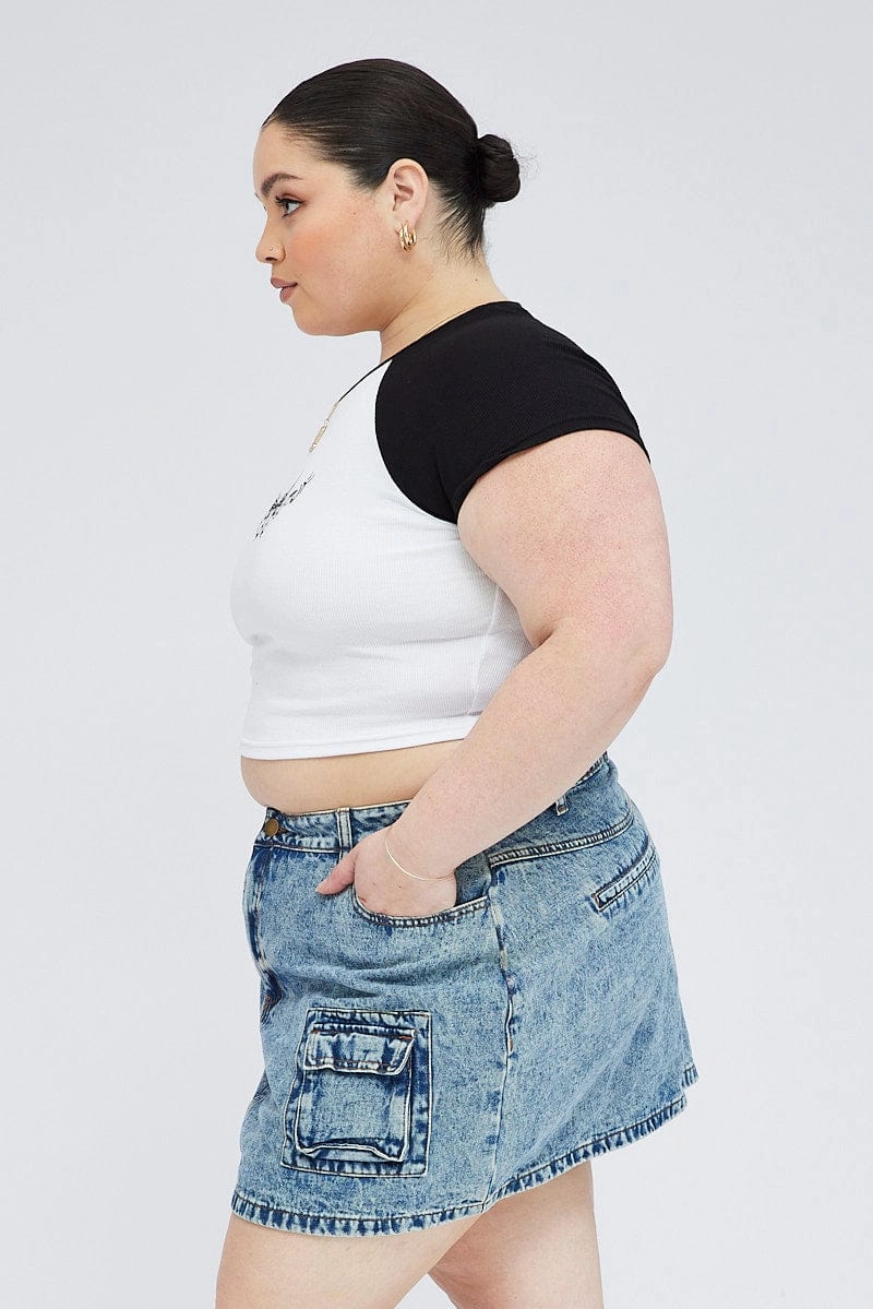 Twist Front Design Minimal Design Denim Mini Skirt Denim Cargo Pocket