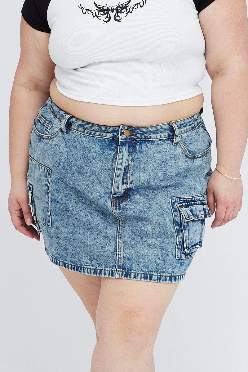 Denim Mini Skirt Denim Cargo Pocket Influencer Style