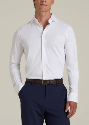 Stretch Jersey Dress Shirt for Tall Men in Optic White ZeroWastePattern