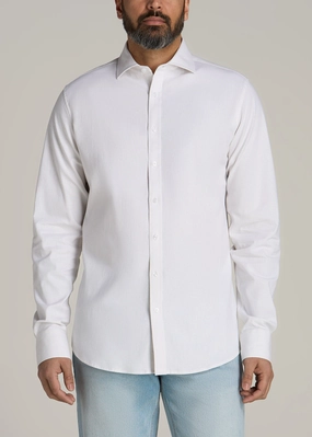 Winter Wardrobe Stretch Linen Dress Shirt for Tall Men in White