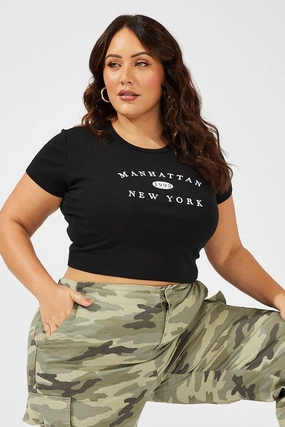 Black Graphic T-shirt Short Sleeve Crew Neck Crop Durable Knitwear