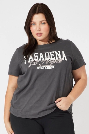 Non Toxic Printing Fashionable Fit Grey Graphic T-shirt Short Sleeve Crew Neck Cropped