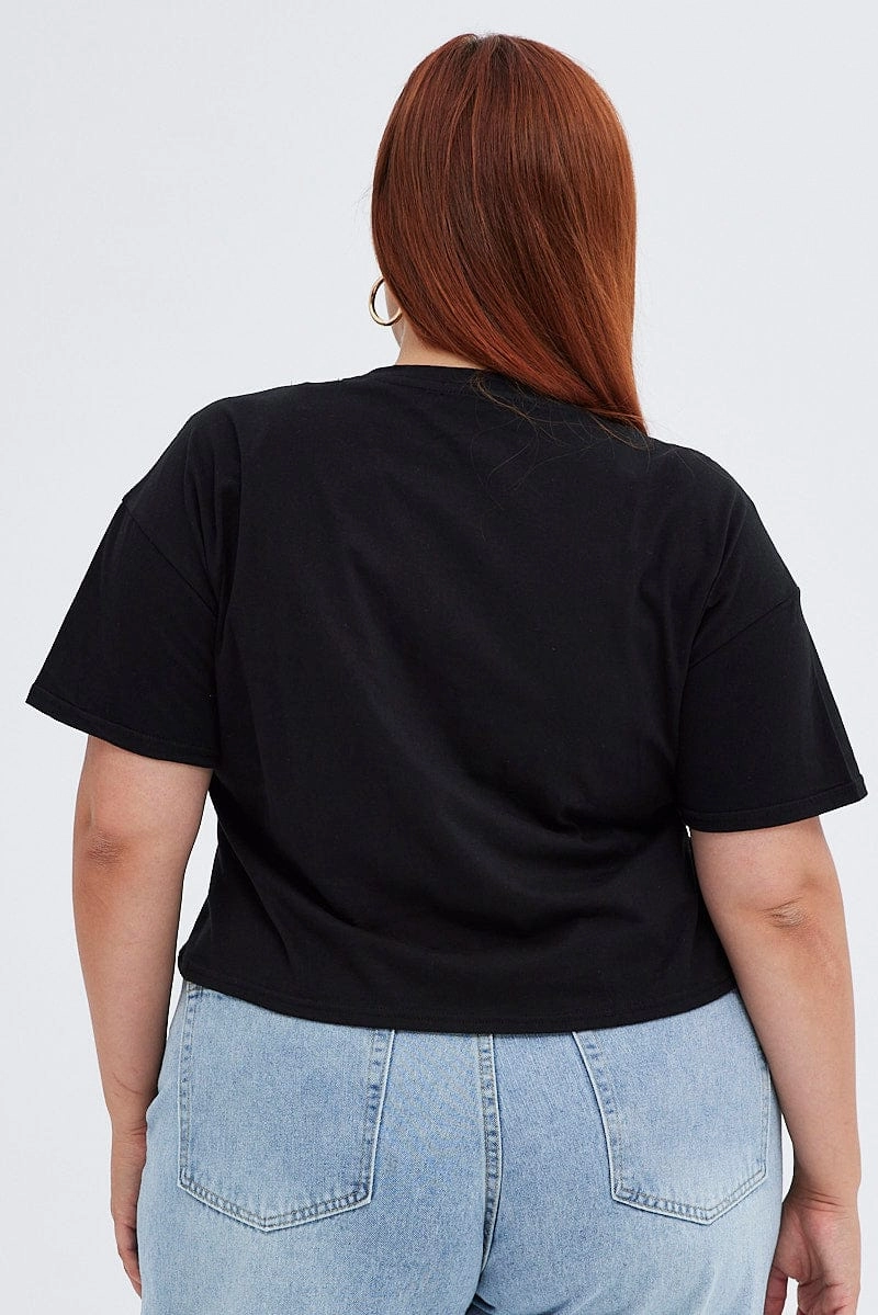 Quick Fit Stretch Black Graphic T-shirt Tie Dye Crop Butterfly Cotton