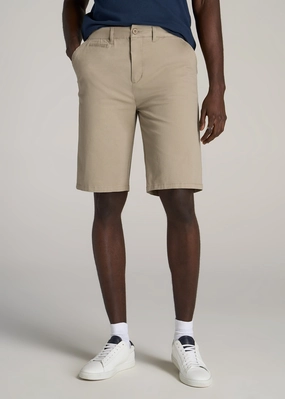 Fit Design Adjustable drawstring Chino Shorts for Tall Men in Desert Khaki