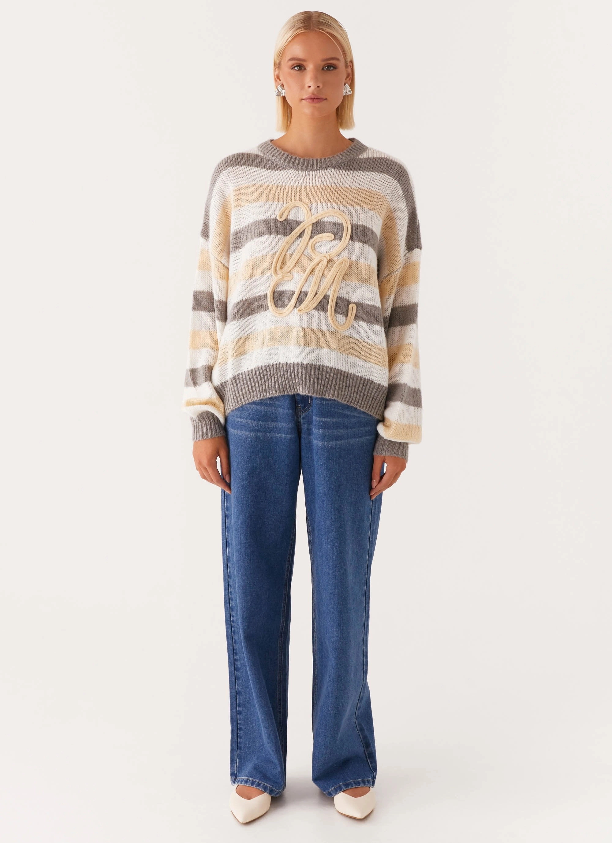 Quilted Insulation Main Character Oversized Knit Sweater - Stripe