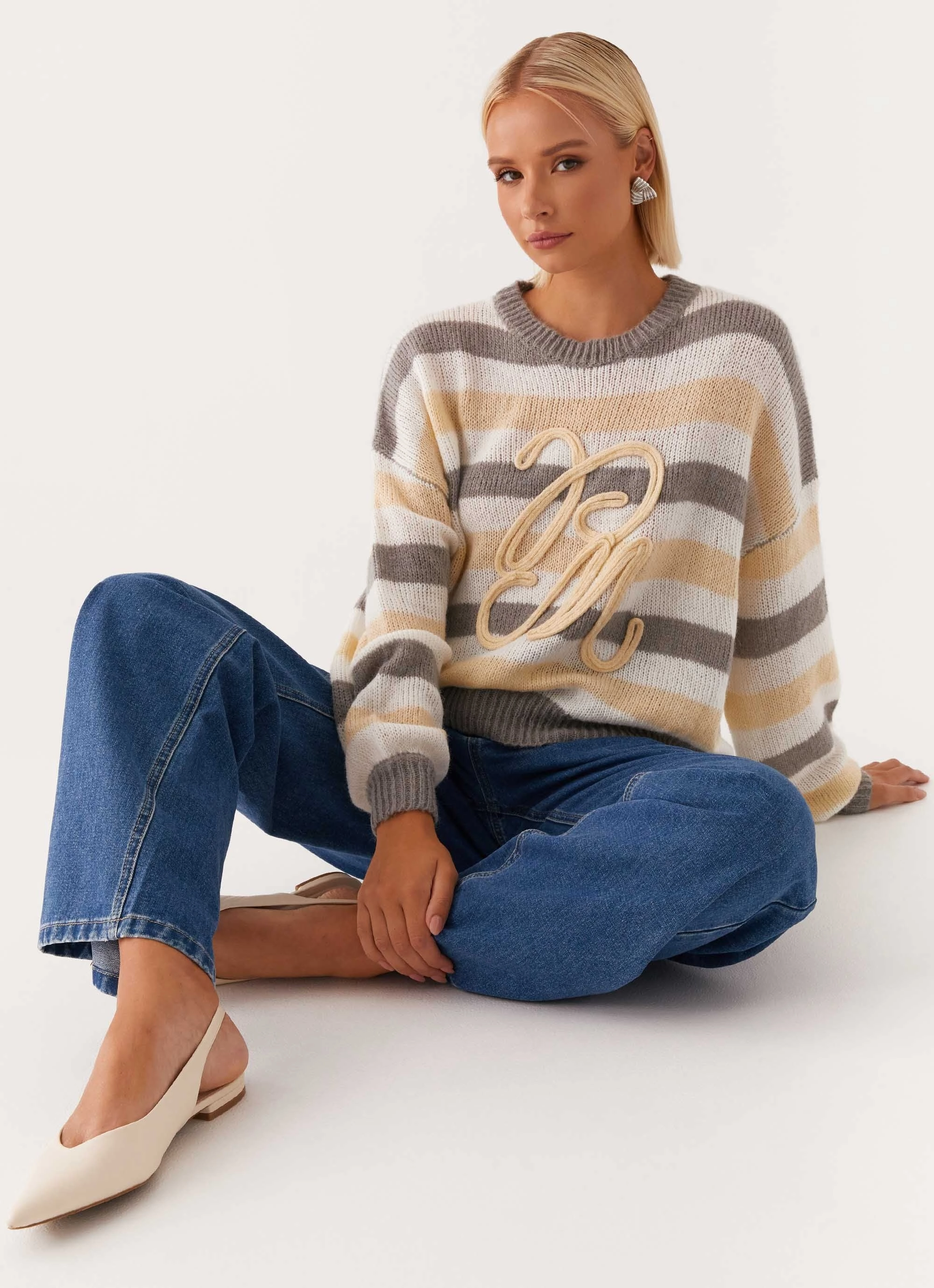 Main Character Oversized Knit Sweater - Stripe Crisp Weather Fit Anti Pilling Finish