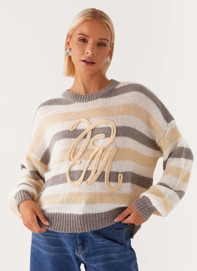 Abrasion Resistant Finish Simple Comfort Main Character Oversized Knit Sweater - Stripe