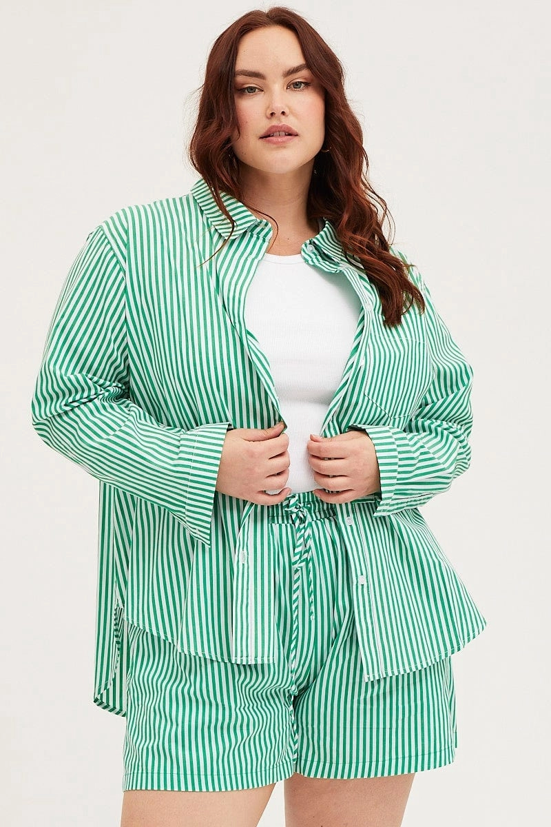 Microfiber Material Stripe Long Sleeve Shirts