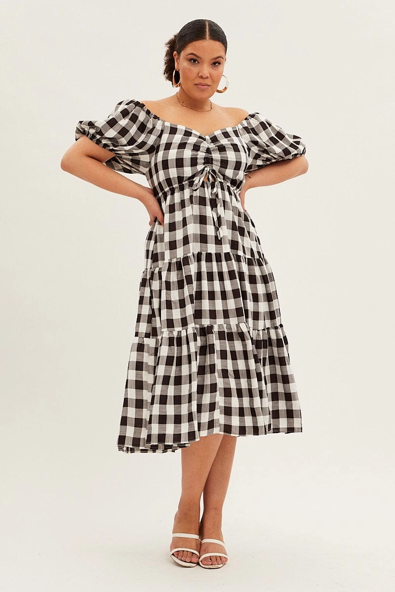 Pure Stitch Stripe Midi Dress Short Sleeve Sweetheart Neck Cut Out