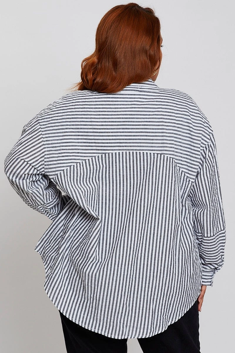 Youthful Style Polished Look Stripe Oversized Shirt Long Sleeve
