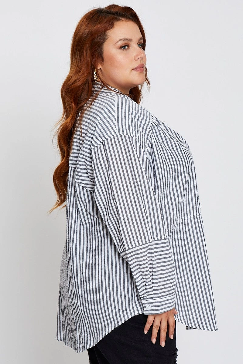 Stripe Oversized Shirt Long Sleeve Lightweight Layers