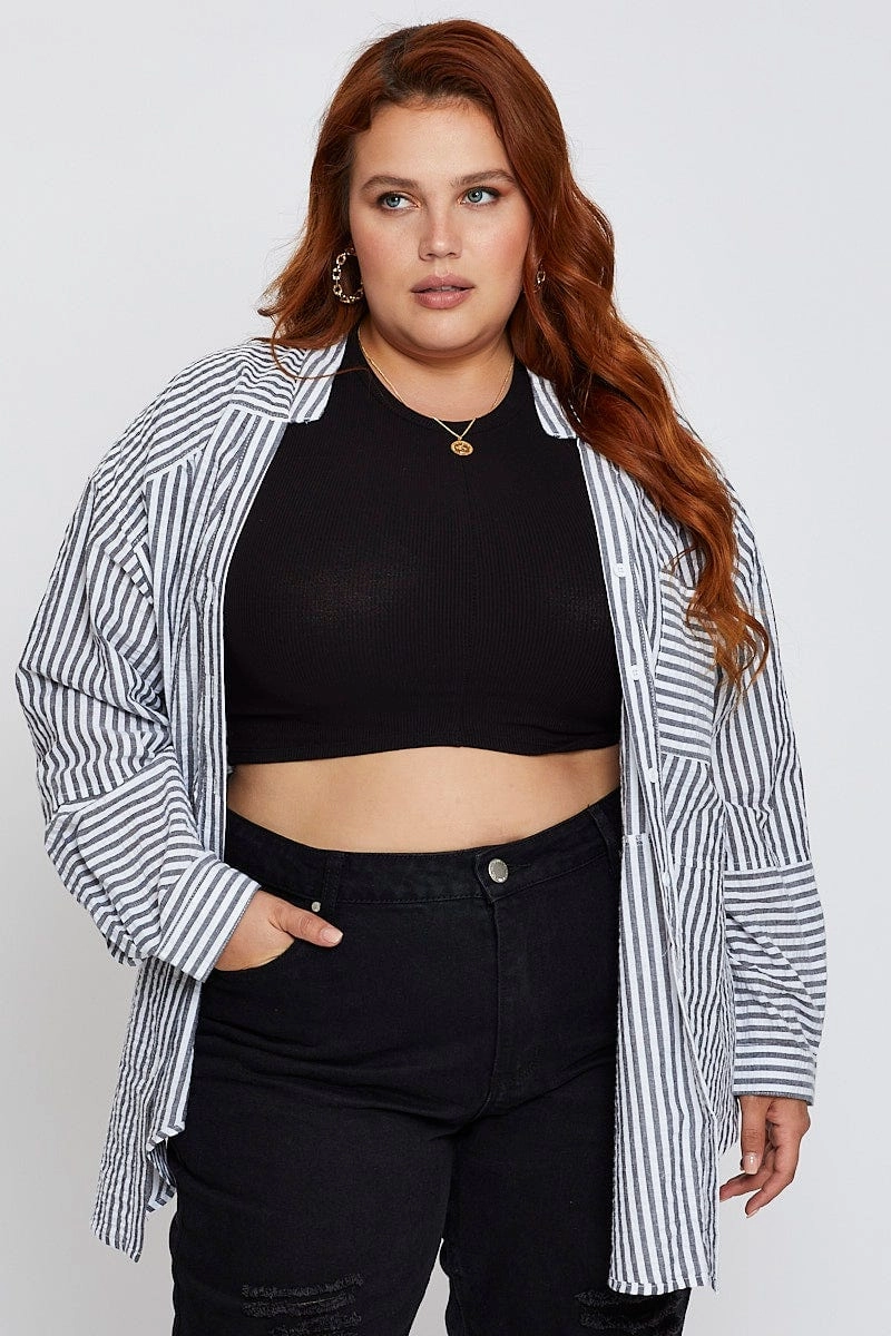 Comfortable fit Chill Wear Stripe Oversized Shirt Long Sleeve