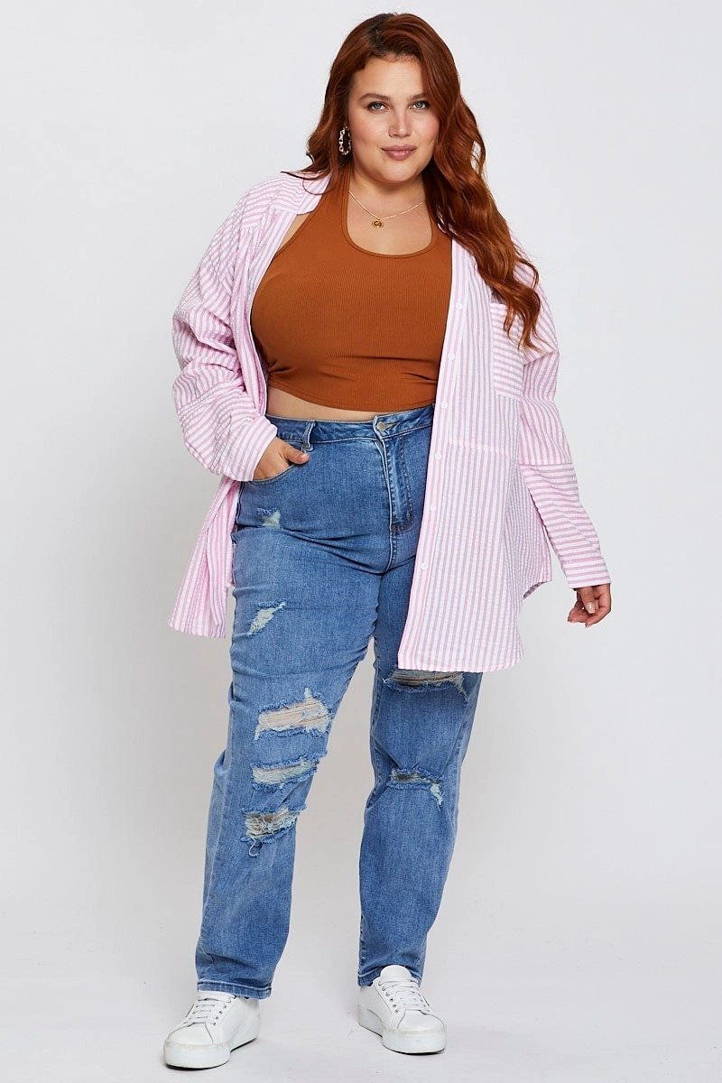 Stripe Oversized Shirt Light Wear Multipurpose Layering Fabric