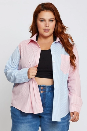 Double Stitched Seams birthday party Stripe Shirt Long Sleeve Colourblock