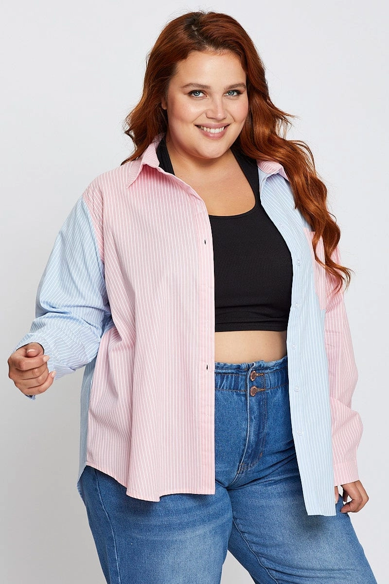 No Bulk Layering System Stripe Shirt Long Sleeve Colourblock