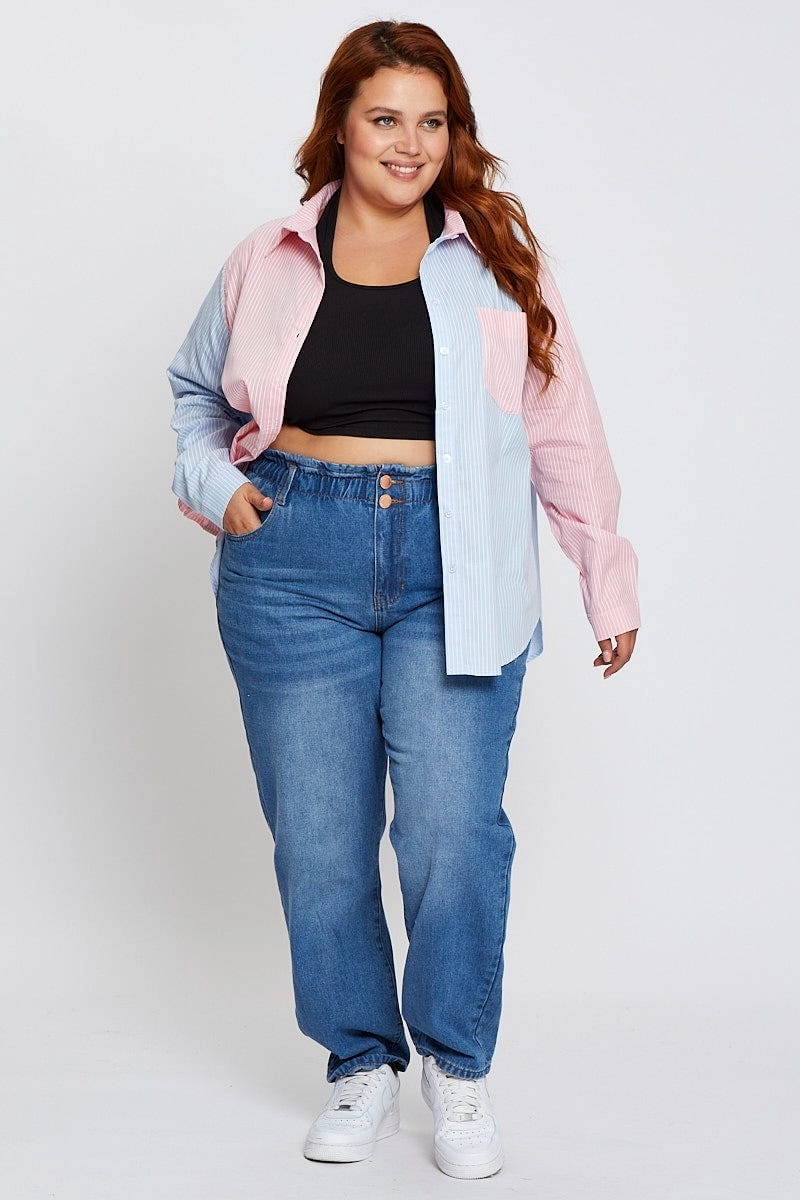 Stripe Shirt Long Sleeve Colourblock Soft touch finish