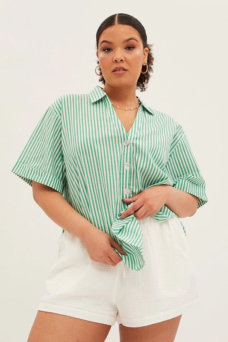 Hidden Placket Work From Home Stripe Stripe Shirt