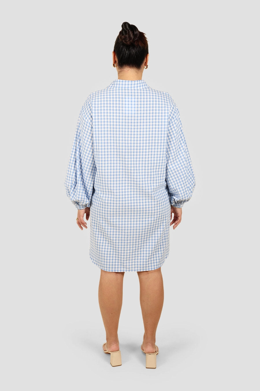 Stain-Resistant Relaxed Mood RORAN BUTTON DRESS BLUE GINGHAM