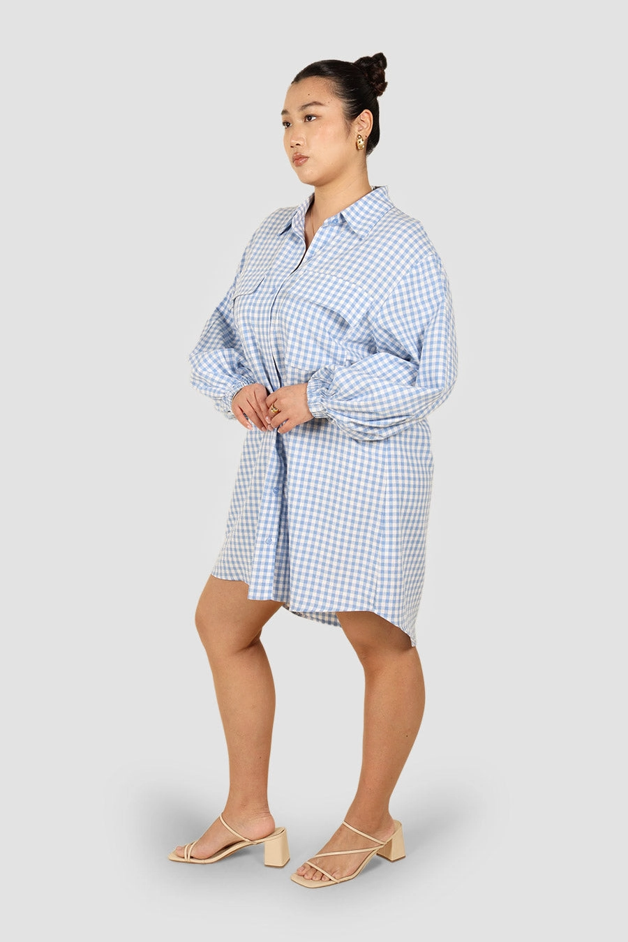 RORAN BUTTON DRESS BLUE GINGHAM Bright Bloom