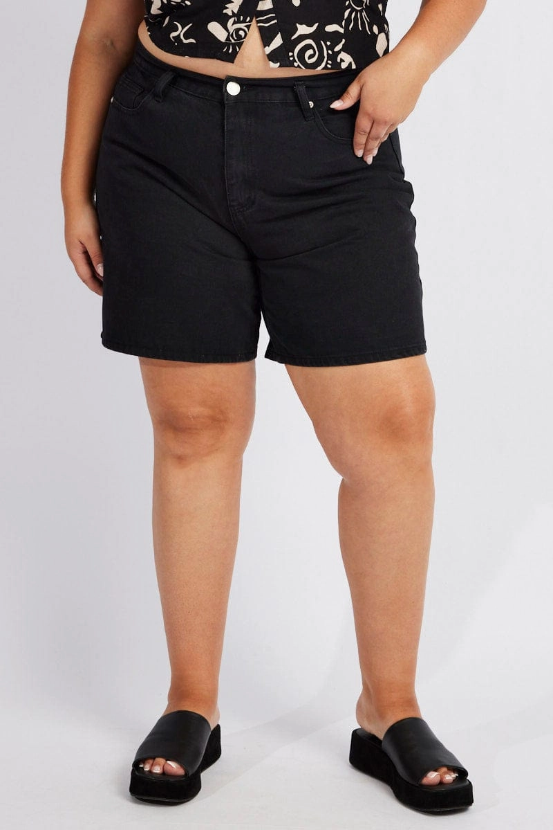 Black Relaxed Shorts High Rise Side Elastic affordable choice Thermoregulating Fabric