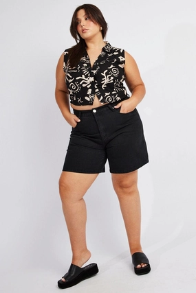Black Relaxed Shorts High Rise Side Elastic Non Irritating Tags Daily Wear