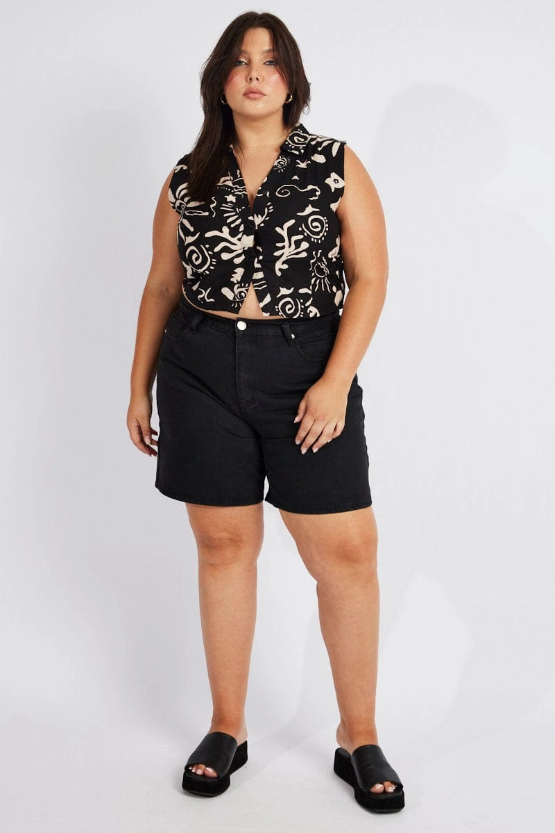 Black Relaxed Shorts High Rise Side Elastic FlexibleMobility