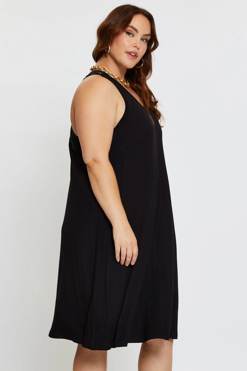 Black Smock Dress V-neck Sleeveless All-Purpose Wear