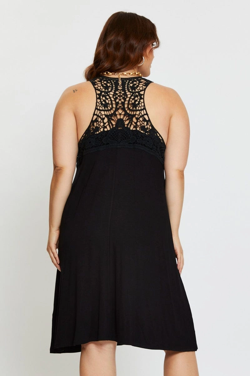 Daily Casual Black Smock Dress V-neck Sleeveless