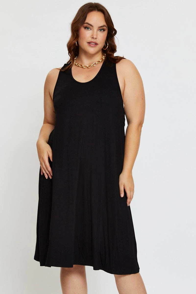 Black Smock Dress V-neck Sleeveless Neutral Feel Photo Light