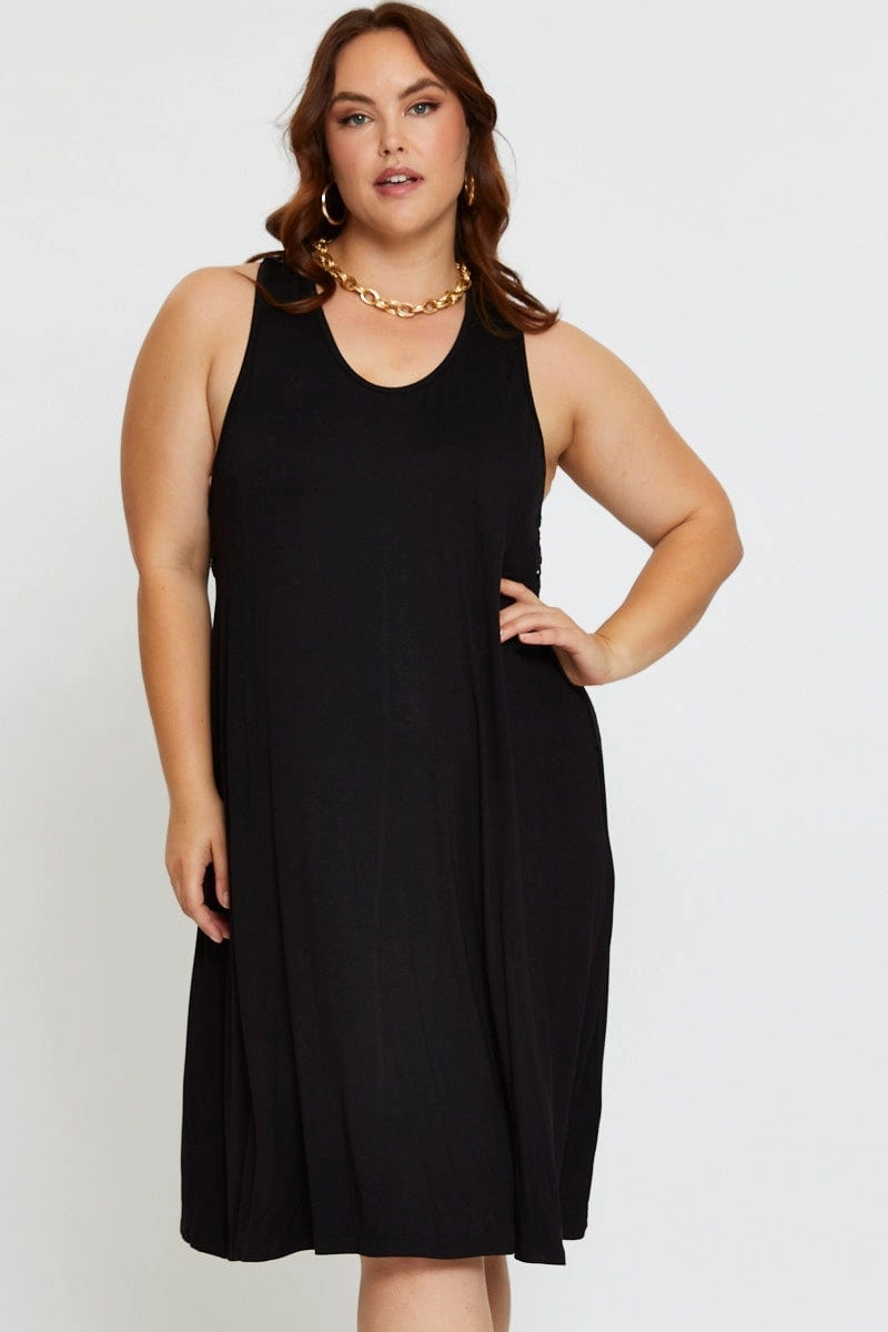 All-season garment Black Smock Dress V-neck Sleeveless